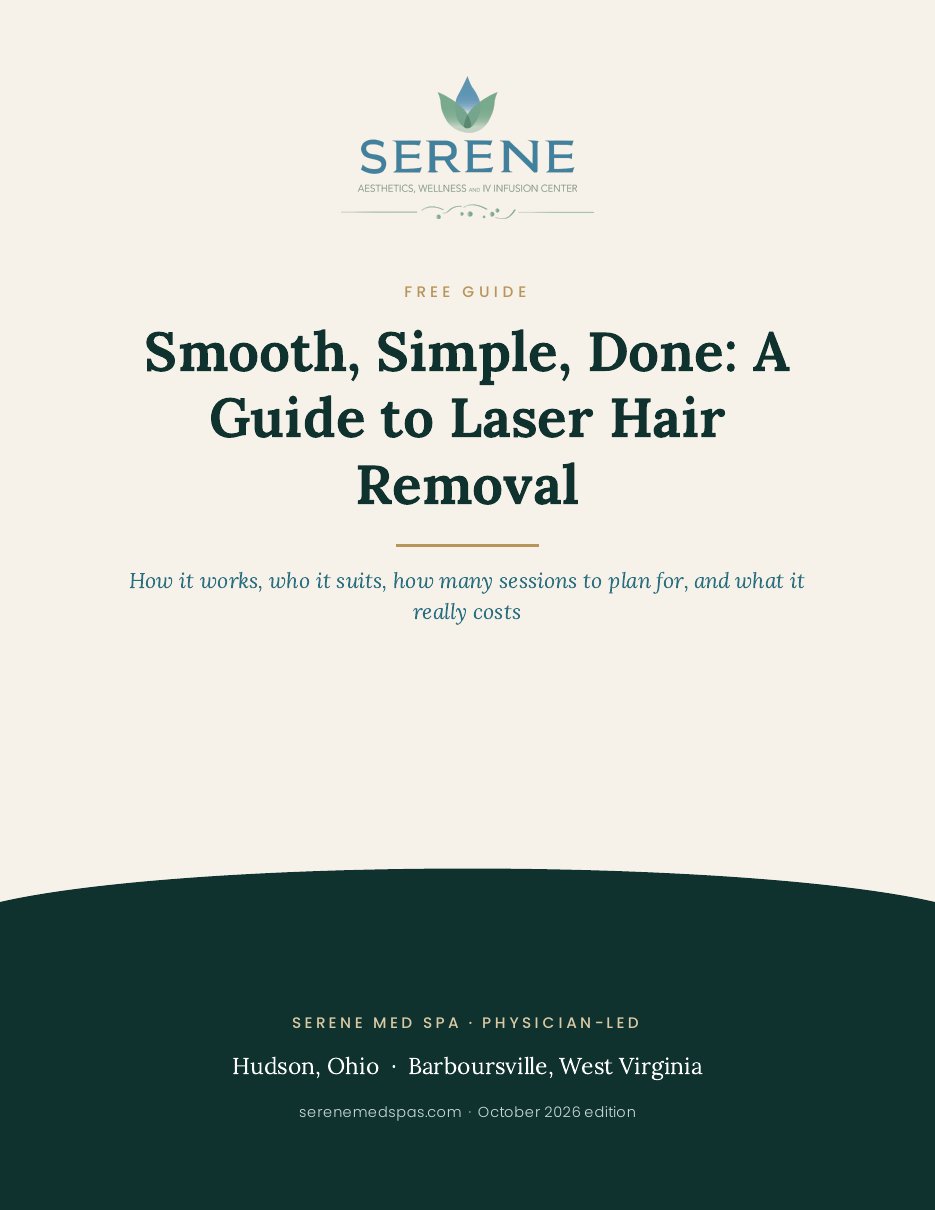 Cover of the free Serene Med Spa guide: Smooth, Simple, Done: A Guide to Laser Hair Removal