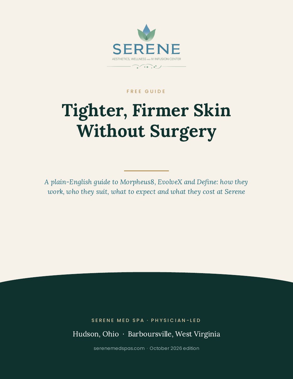 Cover of the free Serene Med Spa guide: Tighter, Firmer Skin Without Surgery